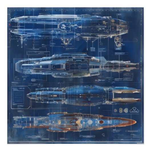 blauwdruk van een ruimteschip foto afdruk (Voorkant)