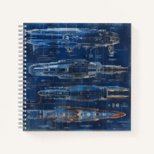 blauwdruk van een ruimteschip notitieboek