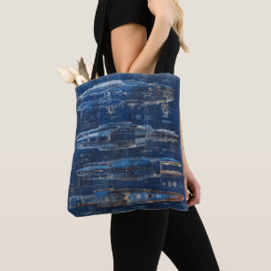 blauwdruk van een ruimteschip tote bag
