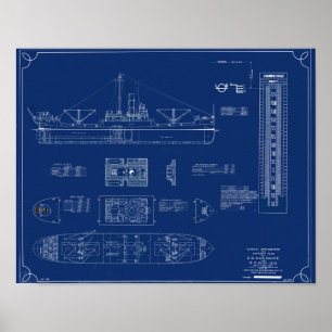 Blauwdruk van meer vrachtschip SS War Dance Print