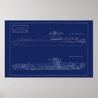 Blauwdruk van onderzeeër U.S.S. Croaker Poster