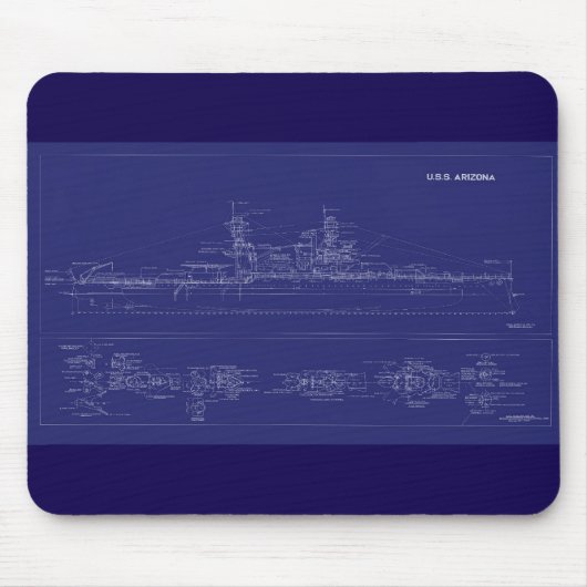 Blauwdruk van slagschip USS Arizona Muismat (Voorkant)