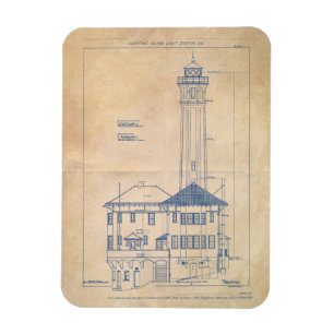  blauwdruk voor de vuurtoren van Alcatraz Island Magneet