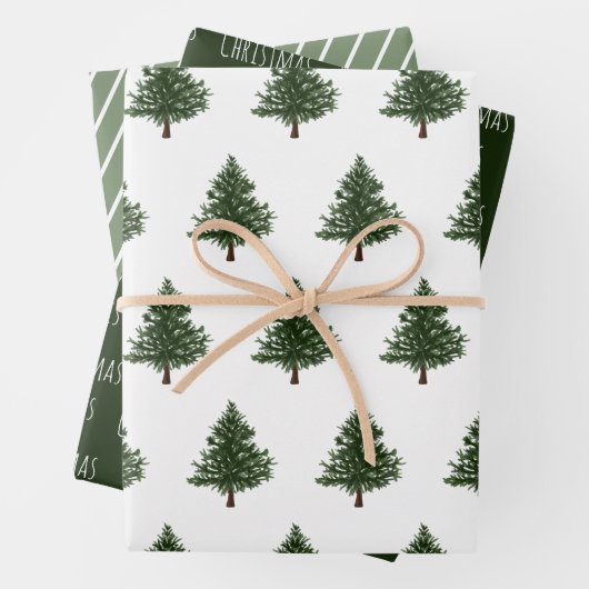 Blauwdruk voor kerstmis met groene Waterverf Boom  Inpakpapier Vel (In situ)