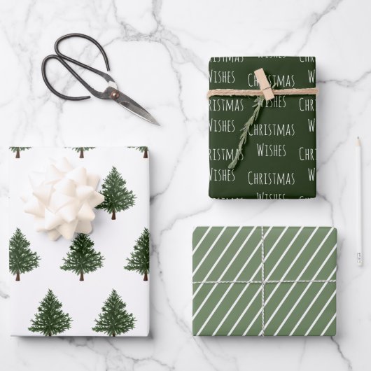 Blauwdruk voor kerstmis met groene Waterverf Boom  Inpakpapier Vel (Voorkant)