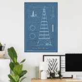 Blauwdruk voor lichte tower van San Jose Poster (Thuiskantoor)