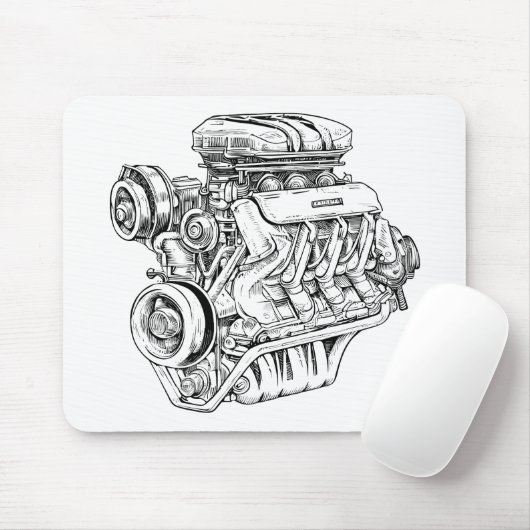 Blauwdrukdiagram van motorblok - Mannen Muismat (Met muis)