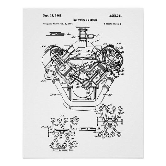 Blauwdrukdiagram van motorblok - Mannen Perfect Poster (Voorkant)
