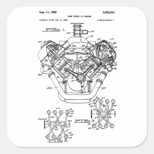 Blauwdrukdiagram van  motorblok - Mannen Vierkante Sticker (Voorkant)