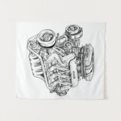 Blauwdrukdiagram van  motorblok - Mannen Wandkleed (Voorkant (horizontaal))