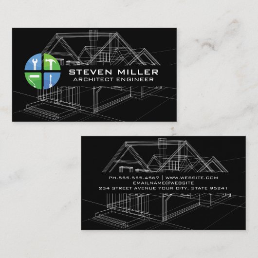 Blauwdrukken | architect | techniek visitekaartje (Voorkant / Achterkant)