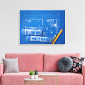 blauwdrukken canvas afdruk (Insitu (Woonkamer))