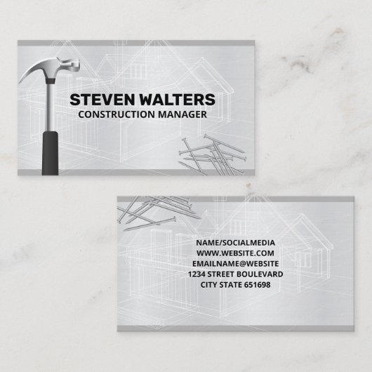 Blauwdrukken | Hamer en nagels Visitekaartje (Voorkant / Achterkant)