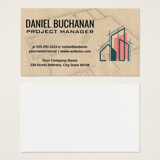 Blauwdrukken | Hout | Architect Logo Visitekaartje (Voorkant /achterkant)