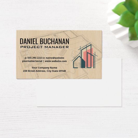 Blauwdrukken | Hout | Architect Logo Visitekaartje (Bureau)