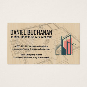 Blauwdrukken Hout Architect Logo Visitekaartje