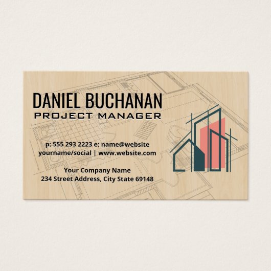 Blauwdrukken | Hout | Architect Logo Visitekaartje (Voorkant)
