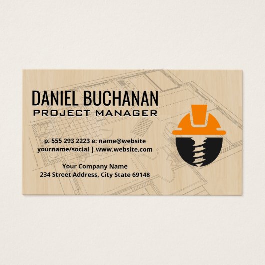 Blauwdrukken | Hout | Bouwnijverheid Logo Visitekaartje (Voorkant)