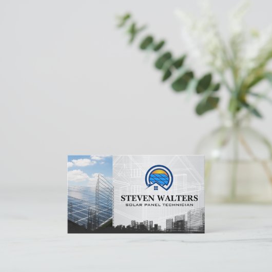 Blauwdrukken | Logo van zonnepaneel | Technologie Visitekaartje (Staand voorkant)