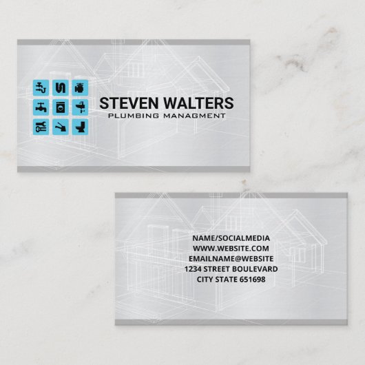 Blauwdrukken | Loodgieterpictogrammen Visitekaartje (Voorkant / Achterkant)