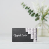 Blauwdrukken op zwarte tabel visitekaartje (Staand voorkant)