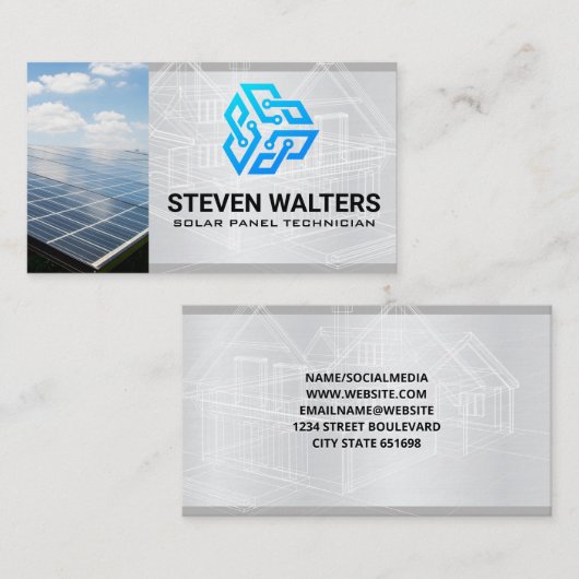 Blauwdrukken | zonnepaneel | Technische Logo Visitekaartje (Voorkant / Achterkant)