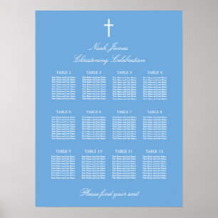 Blauwe 12 Tafel Doopstoel Plaatskaart Poster