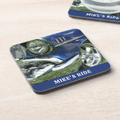 Blauwe 1957 Chevy, Naam of Bericht, Uw Foto Bier Onderzetter (Linkerzijde)