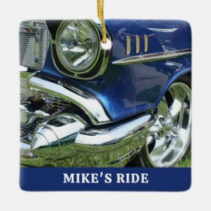 Blauwe 1957 Chevy, Naam of Bericht, Uw Foto Keramisch Ornament