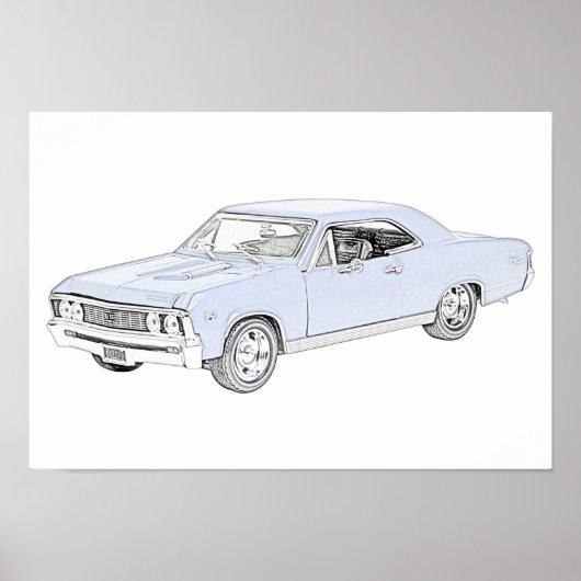 Blauwe 1967 Chevy Chevelle Pencil Stijltekening Poster (Voorkant)