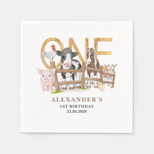 Blauwe 1-Birthday-boerderijdieren Barnyard Kinder  Servet
