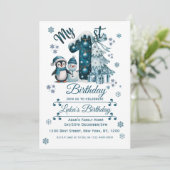 Blauwe 1e verjaardag Kerstmis Kaart (Staand voorkant)