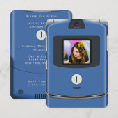 Blauwe 2000s Flip Telefoon Verjaardag Kaart (Voorkant / Achterkant)