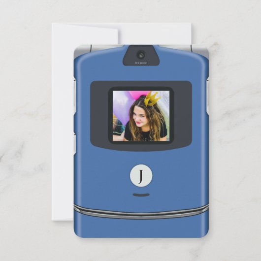 Blauwe 2000s Flip Telefoon Verjaardag Kaart (Voorkant)
