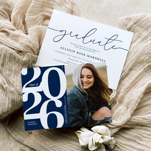 Blauwe 2026 Foto Afstudeerfeest Uitnodiging
