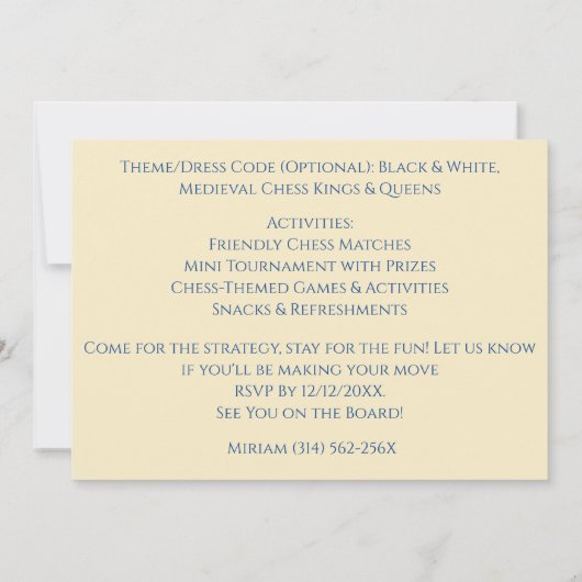 Blauwe 30e verjaardag partij schaakkoningin kaart (Achterkant)