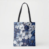 Blauwe 3d bloemen canvas tas voor vrouwen en meisj (Voorkant)