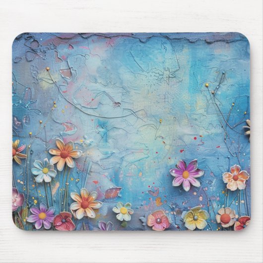 Blauwe 3D bloemen Muismat (Voorkant)