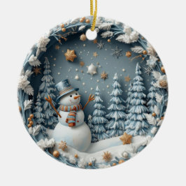 Blauwe 3D Kerst Mooie Gelukkige Uil Keramisch Ornament
