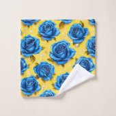 Blauwe 3d rozen bad handdoek (Wasdoekje)