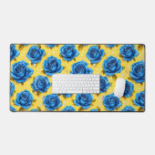 Blauwe 3d rozen bureaumat (Keyboard & Muis)