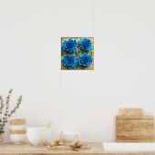 💙 Blauwe 3D Rozen Elegante Bloem Moderne Fantasie Poster (Keuken)