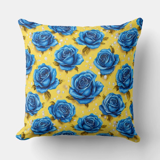 Blauwe 3d rozen kussen (Voorkant)