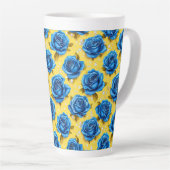 Blauwe 3d rozen latte mok (Rechterhoek)