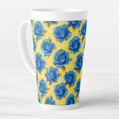 Blauwe 3d rozen latte mok (Linkerhoek)