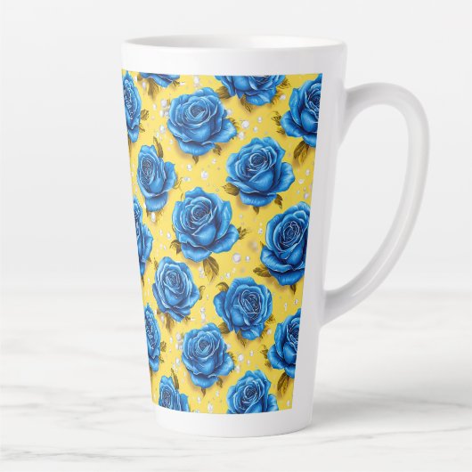 Blauwe 3d rozen latte mok (Rechts)
