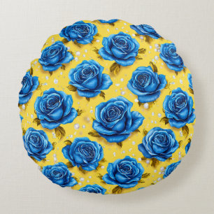 Blauwe 3d rozen rond kussen