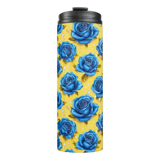 Blauwe 3d rozen thermosbeker (Voorkant)