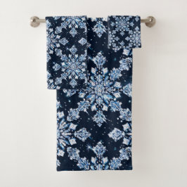 Blauwe 3D-sneeuwvlokken Bad Handdoek