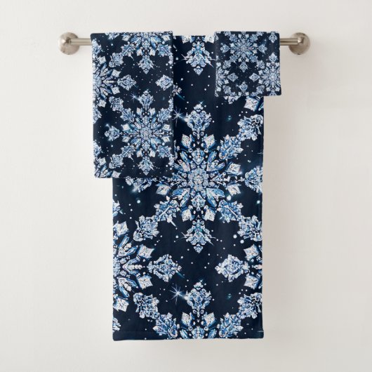 Blauwe 3D-sneeuwvlokken Bad Handdoek (Insitu)